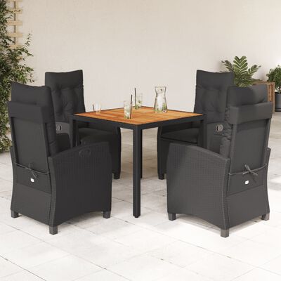 vidaXL Ensemble à manger de jardin coussins 5pcs Noir Résine tressée