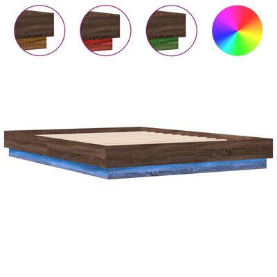 vidaXL Cadre de lit avec LED sans matelas chêne marron 140x200 cm