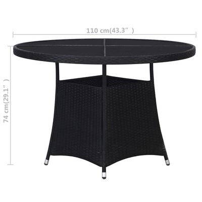 vidaXL Table de jardin noir Ø110x74 cm résine tressée