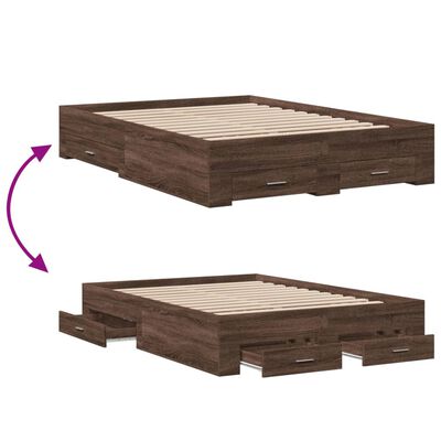 vidaXL Cadre de lit avec tiroirs sans matelas chêne marron 140x190 cm