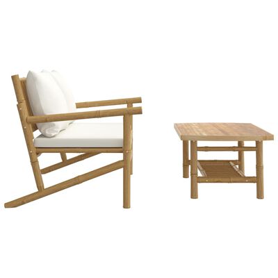 vidaXL Salon de jardin 2 pcs avec coussins blanc crème bambou