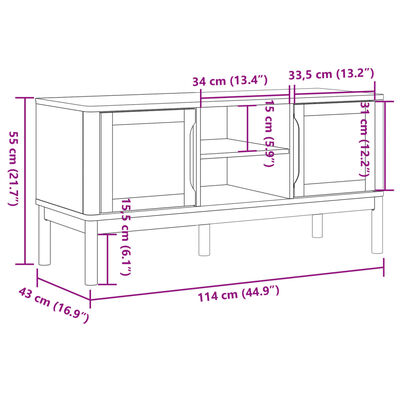 vidaXL Meuble TV FLORO blanc 114x43x55 cm bois massif de pin