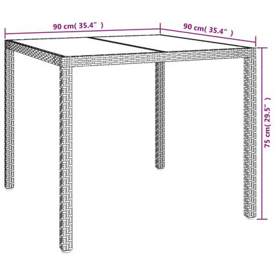 vidaXL Table de jardin 90x90x75cm Verre trempé et résine tressée Beige