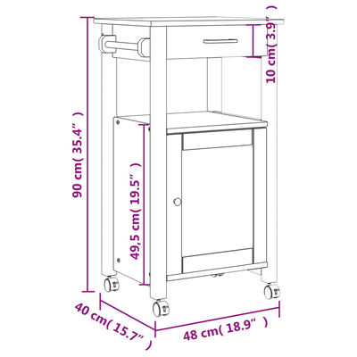 vidaXL Chariot de cuisine MONZA 48x40x90 cm bois massif de pin