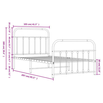 vidaXL Cadre de lit métal sans matelas et pied de lit blanc 100x200 cm