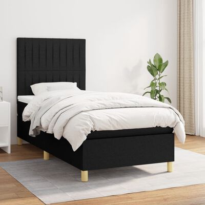 vidaXL Sommier à lattes de lit avec matelas Noir 90x190 cm Tissu