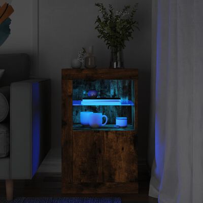 vidaXL Armoire latérale avec lumières LED chêne fumé bois d'ingénierie