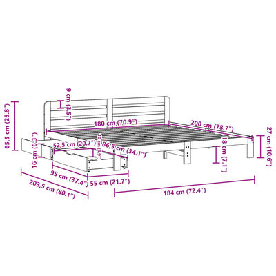 vidaXL Cadre de lit sans matelas blanc 180x200 cm bois massif de pin