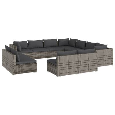 vidaXL Salon de jardin 11 pcs avec coussins Gris Résine tressée