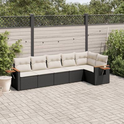 vidaXL Salon de jardin 6 pcs avec coussins noir résine tressée