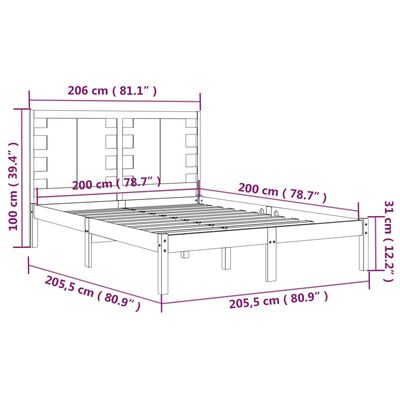 vidaXL Cadre de lit Noir Bois de pin massif 200x200 cm