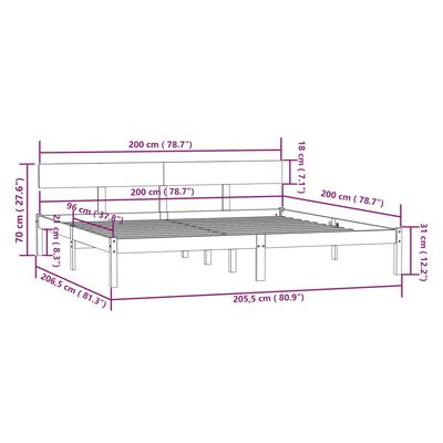 vidaXL Cadre de lit sans matelas bois massif 200x200 cm