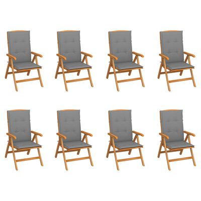 vidaXL Chaises inclinables de jardin et coussins lot de 8 Teck solide