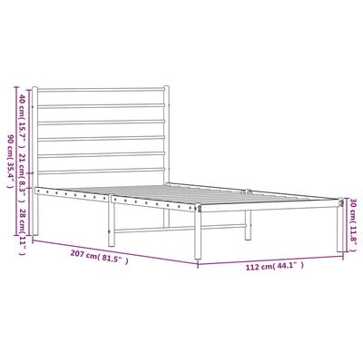 vidaXL Cadre de lit métal sans matelas avec tête de lit noir 107x203cm