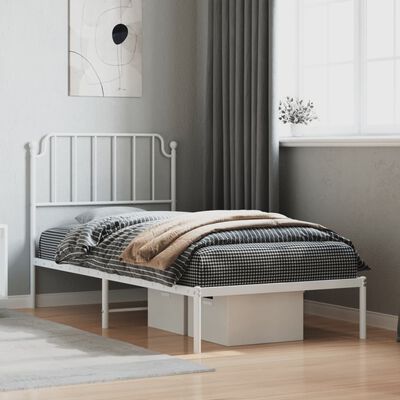 vidaXL Cadre de lit métal sans matelas avec tête de lit blanc 90x200cm