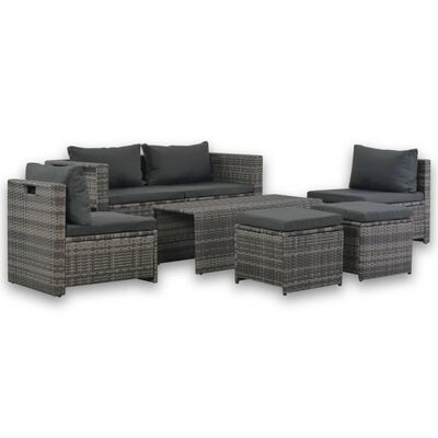 vidaXL Salon de jardin avec coussins 6 pcs Résine tressée Gris