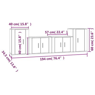 vidaXL Ensemble de meubles TV 4 pcs Chêne marron Bois d'ingénierie