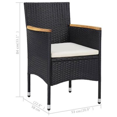 vidaXL Ensemble à manger de jardin 3 pcs Noir Résine tressée et acacia