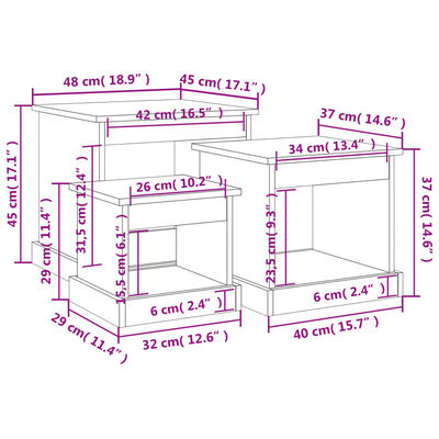 vidaXL Tables basses 3 pcs sonoma gris bois d'ingénierie