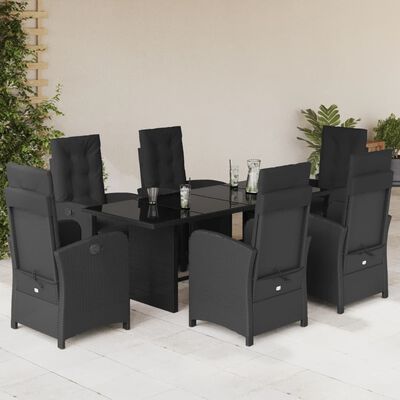 vidaXL Ensemble à manger de jardin coussins 7pcs Noir Résine tressée