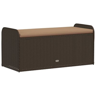 vidaXL Banc de rangement et coussin marron 115x51x52 cm résine tressée