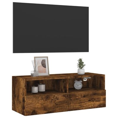 vidaXL Meuble TV mural chêne fumé 80x30x30 cm bois d'ingénierie