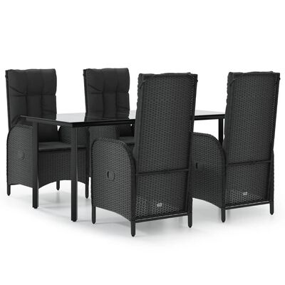 vidaXL Ensemble à manger de jardin coussins 5pcs Noir Résine tressée