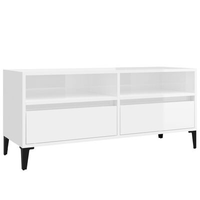 vidaXL Meuble TV blanc brillant 100x34,5x44,5 cm bois d'ingénierie