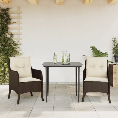 vidaXL Ensemble à manger de jardin 3 pcs et coussins marron poly rotin