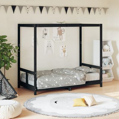 vidaXL Cadre de lit pour enfant noir 80x160 cm bois de pin massif