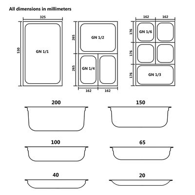 vidaXL Récipients Gastronorm 2 pcs GN 1/1 150 mm Acier inoxydable