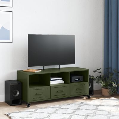 vidaXL Meuble TV vert olive 100,5x39x43,5 cm acier