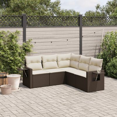 vidaXL Salon de jardin avec coussins 5 pcs marron résine tressée