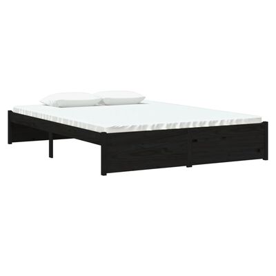 vidaXL Cadre de lit Noir Bois massif 135x190 cm Double