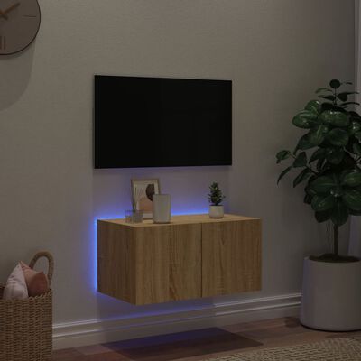 vidaXL Meuble TV mural avec lumières LED chêne sonoma 60x35x31 cm