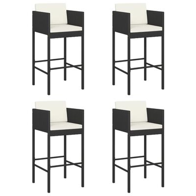 vidaXL Tabourets de bar lot de 4 avec coussins noir résine tressée