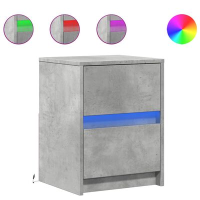 vidaXL Armoire de chevet et lumières LED gris béton bois d'ingénierie