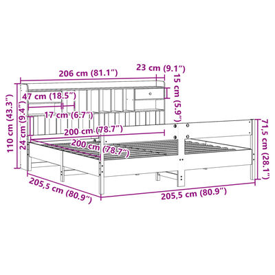 vidaXL Lit bibliothèque sans matelas cire marron 200x200 cm pin massif