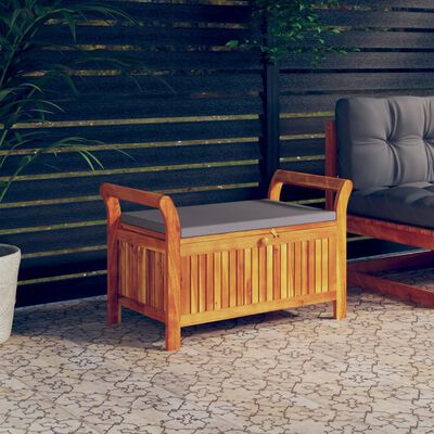 Banc de jardin en bois acacia grisé avec coussin pour meuble de jardin