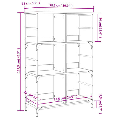 vidaXL Bibliothèque sonoma gris 78,5x33x117,5 cm bois d'ingénierie