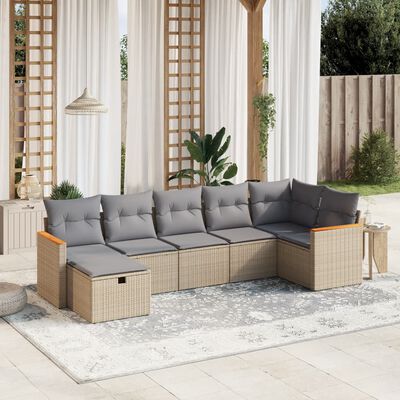 vidaXL Salon de jardin avec coussins 7pcs mélange beige résine tressée