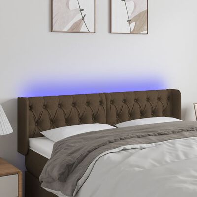 vidaXL Tête de lit à LED Marron foncé 147x16x78/88 cm Tissu