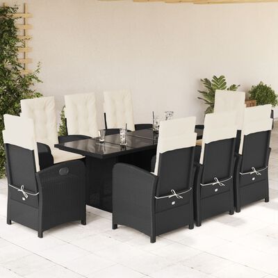 vidaXL Ensemble à manger de jardin 9pcs coussins noir résine tressée