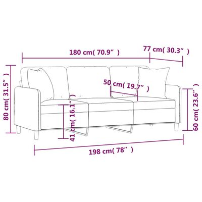 vidaXL Canapé 3 places avec oreillers gris clair 180 cm tissu