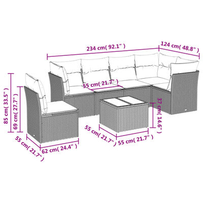 vidaXL Salon de jardin 7 pcs avec coussins noir résine tressée