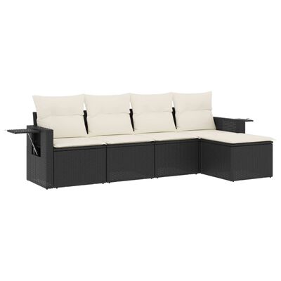 vidaXL Salon de jardin 5 pcs avec coussins noir résine tressée