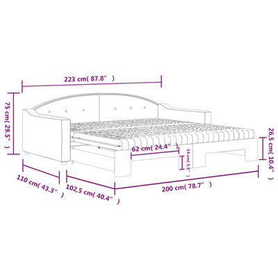 vidaXL Lit de jour avec gigogne et matelas crème 100x200 cm tissu