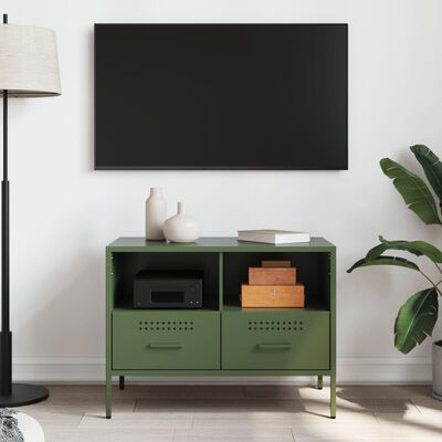 vidaXL Meuble TV vert olive 68x39x50,5 cm acier