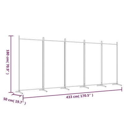 vidaXL Cloison de séparation 5 panneaux Blanc 433x180 cm Tissu