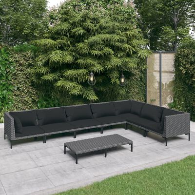 vidaXL Salon de jardin 8 pcs avec coussins Résine tressée Gris foncé